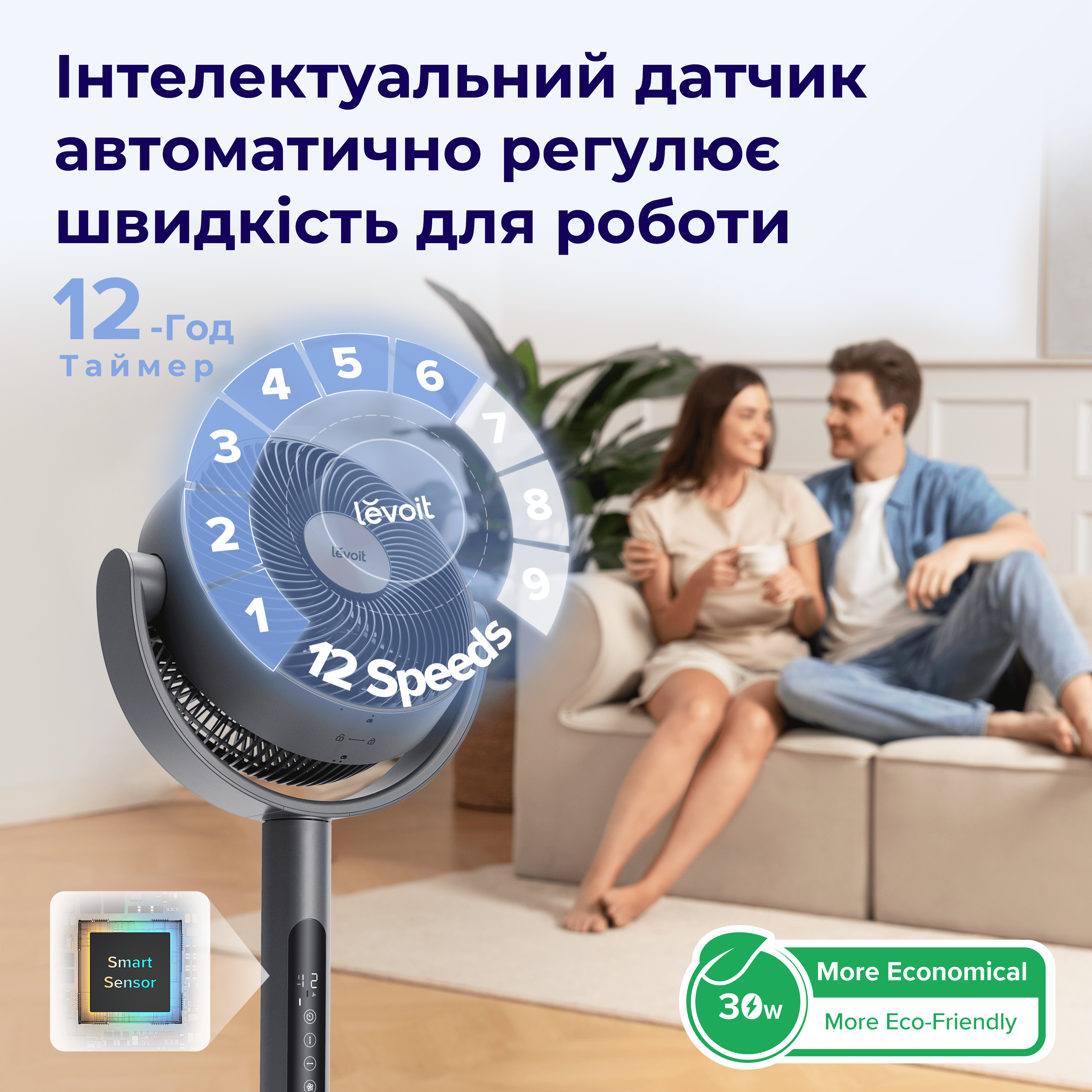 Вентилятор Levoit LPF-R432-AEUR 110,8 см/28 Вт/датчик температуры/4 режима/12 скоростей Черный с золотым (2672898275) - фото 9 Вентилятор Levoit LPF-R432-AEUR 110,8 см/28 Вт/датчик температуры/4 режима/12 скоростей Черный с золотым (2672898275) - фото 9
