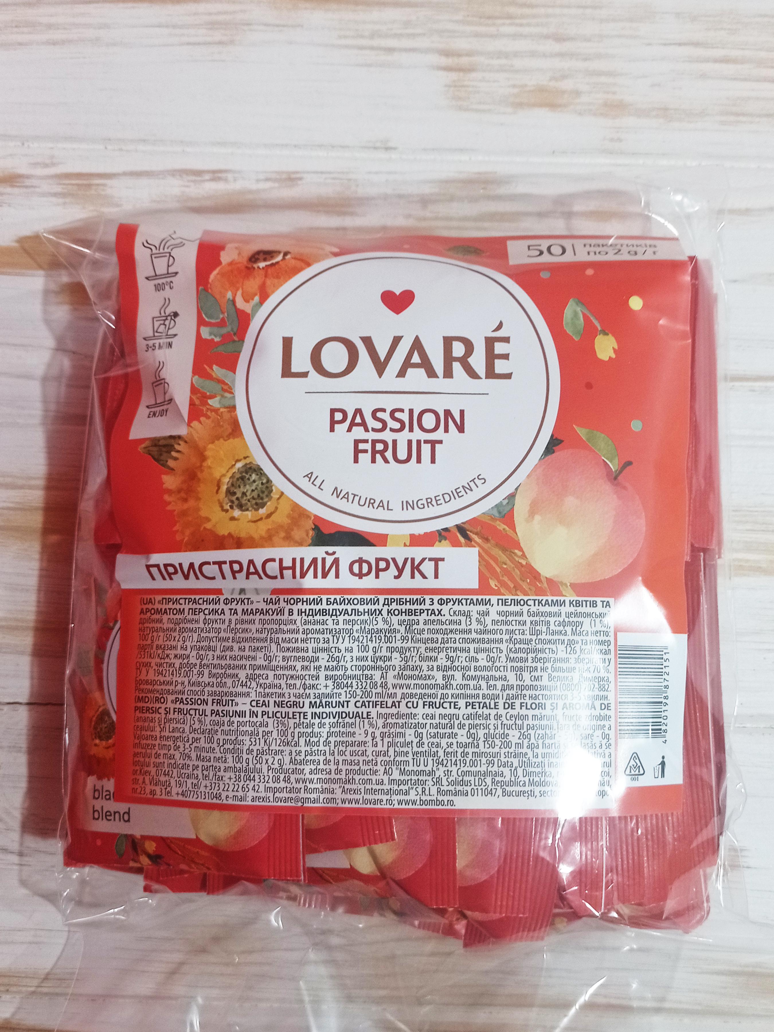 Чай черный Lovare Плод страсти с ароматом персика и маракуйи 50 пакетиков 2 г (52336) - фото 2
