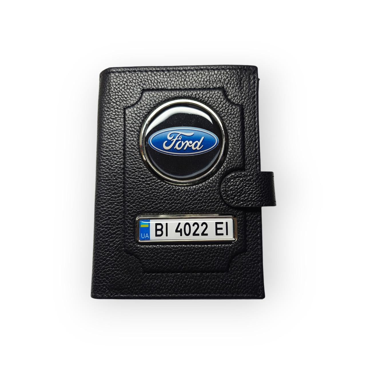 Портмоне для водительских документов Ford с номером авто натуральная кожа Черный (2491317669)