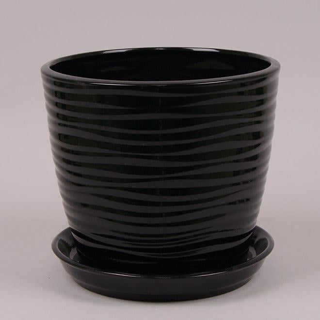 Горшок керамический Flora Грация Волна глянец 4,3 л Черный (10329)