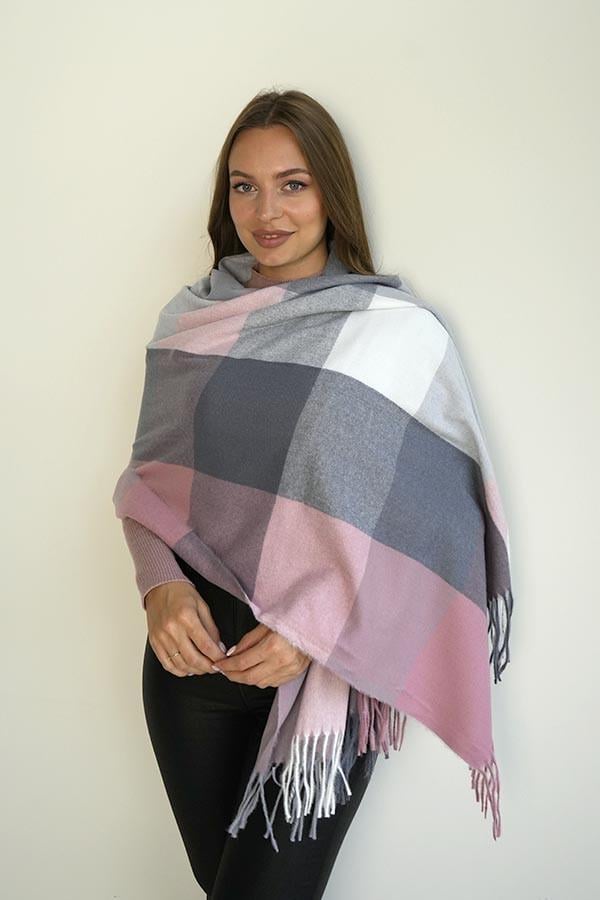 Палта кашемировая Braxton Квадраты II 7027-3 Пудровый темный/Серый (1926062465)