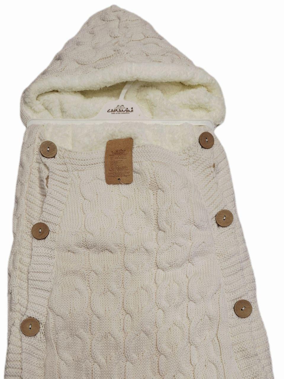 Плед-конверт детский вязаный Caramini на меховой подкладке с капюшоном Бежевый (1918)