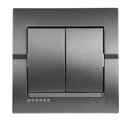 Выключатель двухклавишный DERIY Lezard Темно-серый (28526174)
