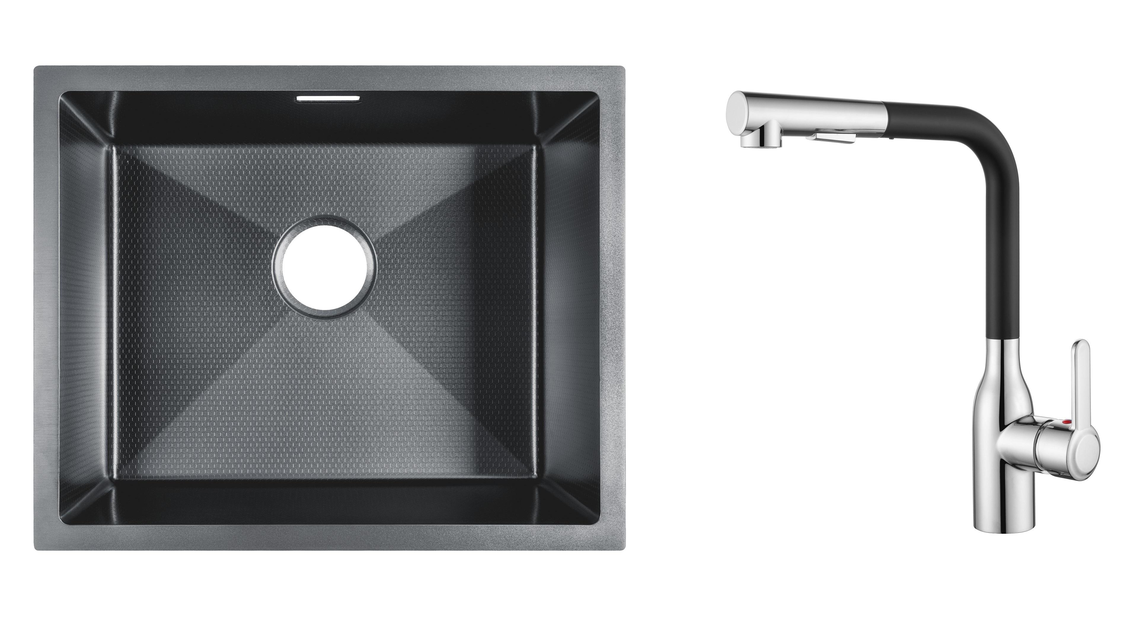 Комплект из кухонной мойки Gunter&Hauer Ruwer 5522 Black Honey кухонного смесителя Gunter&Hauer DUNKEL Cr-Bl (71202)