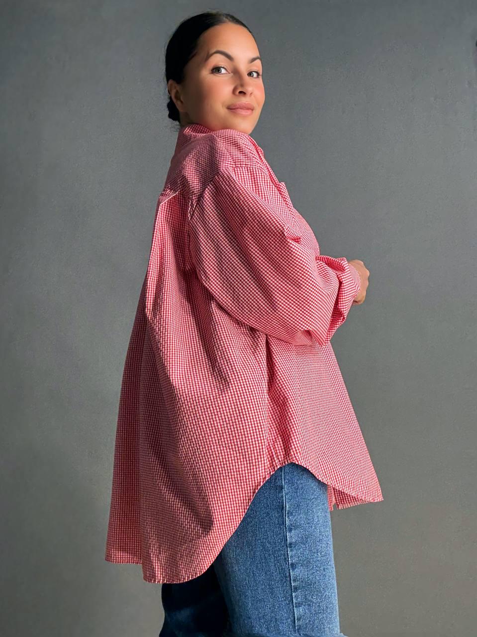 Рубашка женская Irel 2222 супер оверсайз клетчатая удлиненная OS Красный (2519) - фото 9 Рубашка женская Irel 2222 супер оверсайз клетчатая удлиненная OS Красный (2519) - фото 9