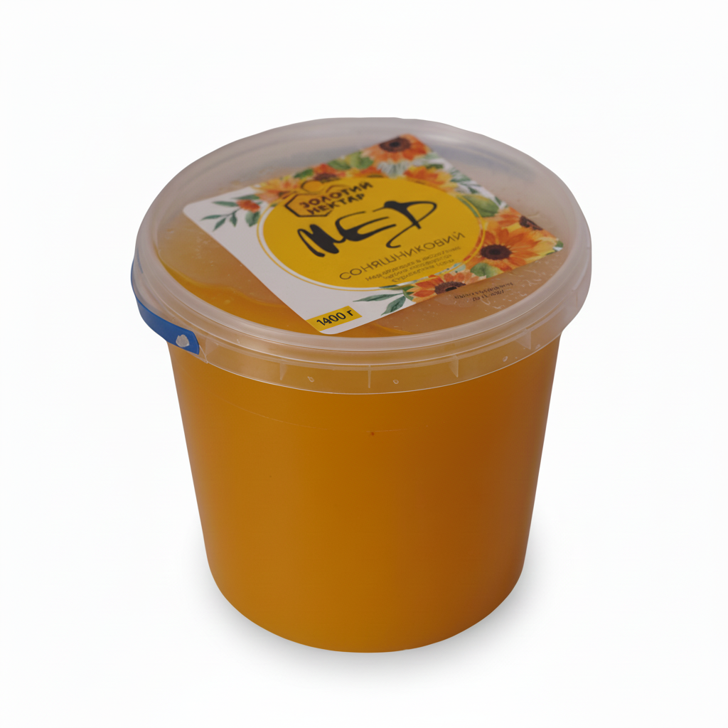 Мед подсолнечный натуральный пчелиный Золотой Нектар в ведерке 1,4 кг 1 л