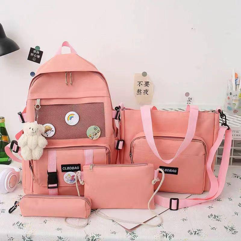 Школьный рюкзак для девочки Медвежонок с значками 4в1 5-11 класс Розовый (2682110834)