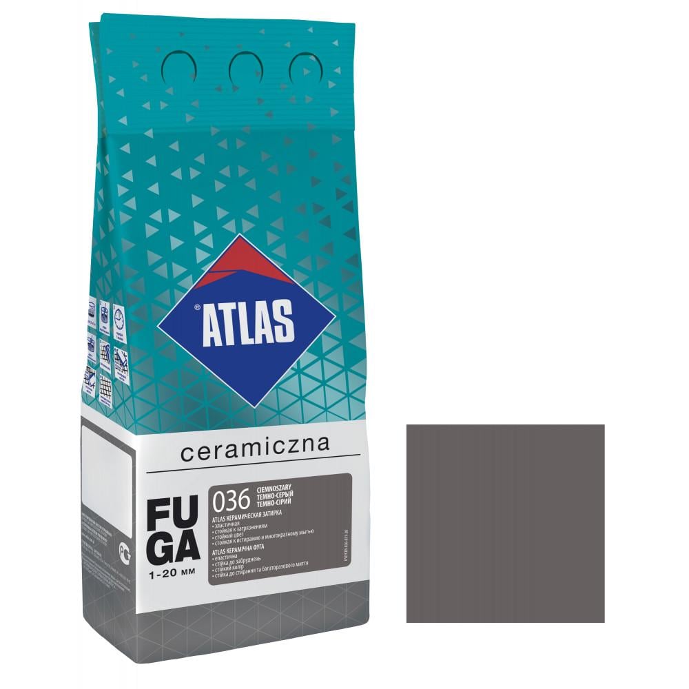 Фуга для плитки ATLAS CERAMICZNA 036 керамічна 1-20 мм 2 кг Темно-сірий (000104368)