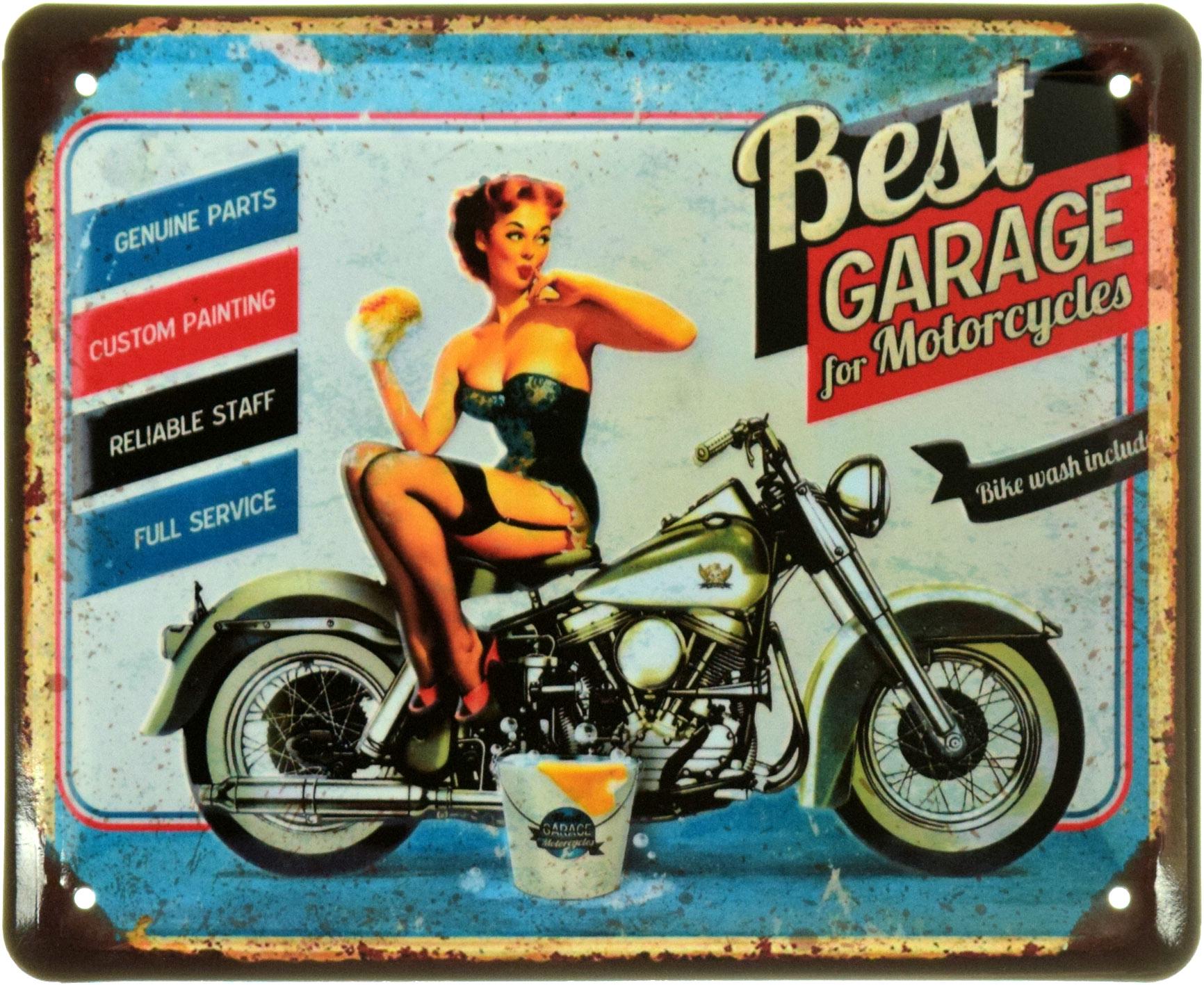 Табличка металлическая "Best Garage For Motorcycles Pin Up" 18x22 см (ms-103996)