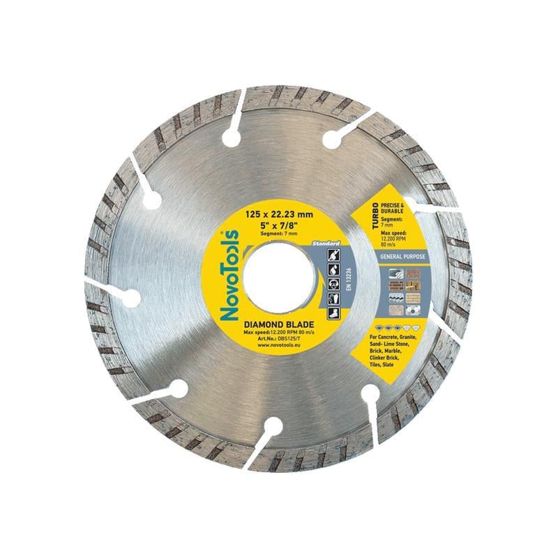 Диск алмазный отрезной NovoTools DBS125/T 125x7x22,2 мм турбо по бетону/камню/кирпичу/граниту (INKRUM00ST125270TW)