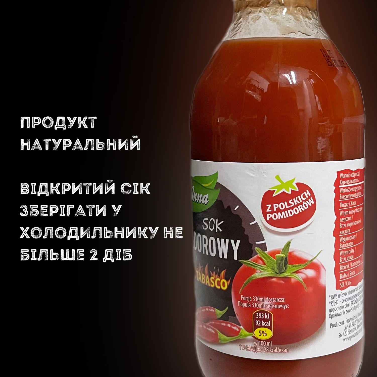 Сік томатний гострий табаско Anna 0,33 л 12 шт. (J-A-Tom-0.33-pack12) - фото 3 Сік томатний гострий табаско Anna 0,33 л 12 шт. (J-A-Tom-0.33-pack12) - фото 3