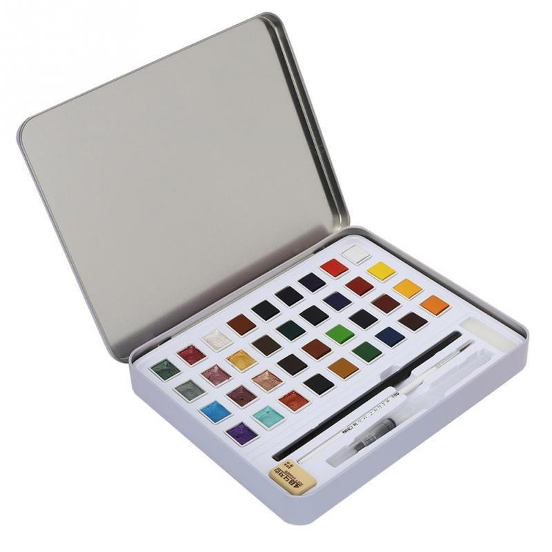 Набор акварельных красок с кисточками YOVER в металлическом пенале 36 цветов (YW-WPC036)