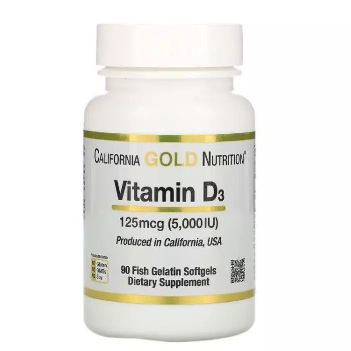 Витамин D3 5000 МЕ California Gold Nutrition 125 мкг 90 желатиновых капсул (CGN01065)