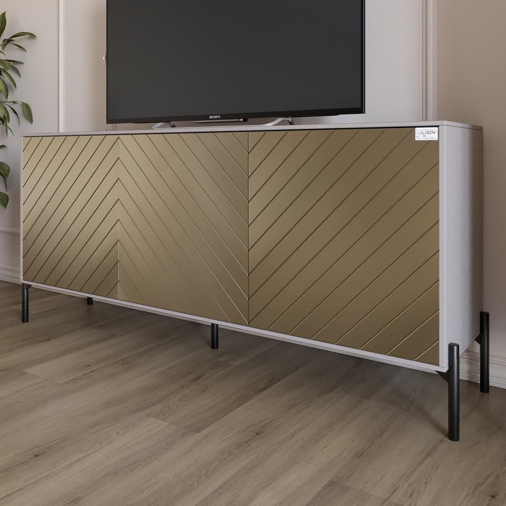 Тумба под телевизор Lion Амарант с черными металлическими ножками 168x40x76,5 см Кашемир/Перламутровый металлик (000-000-2382)