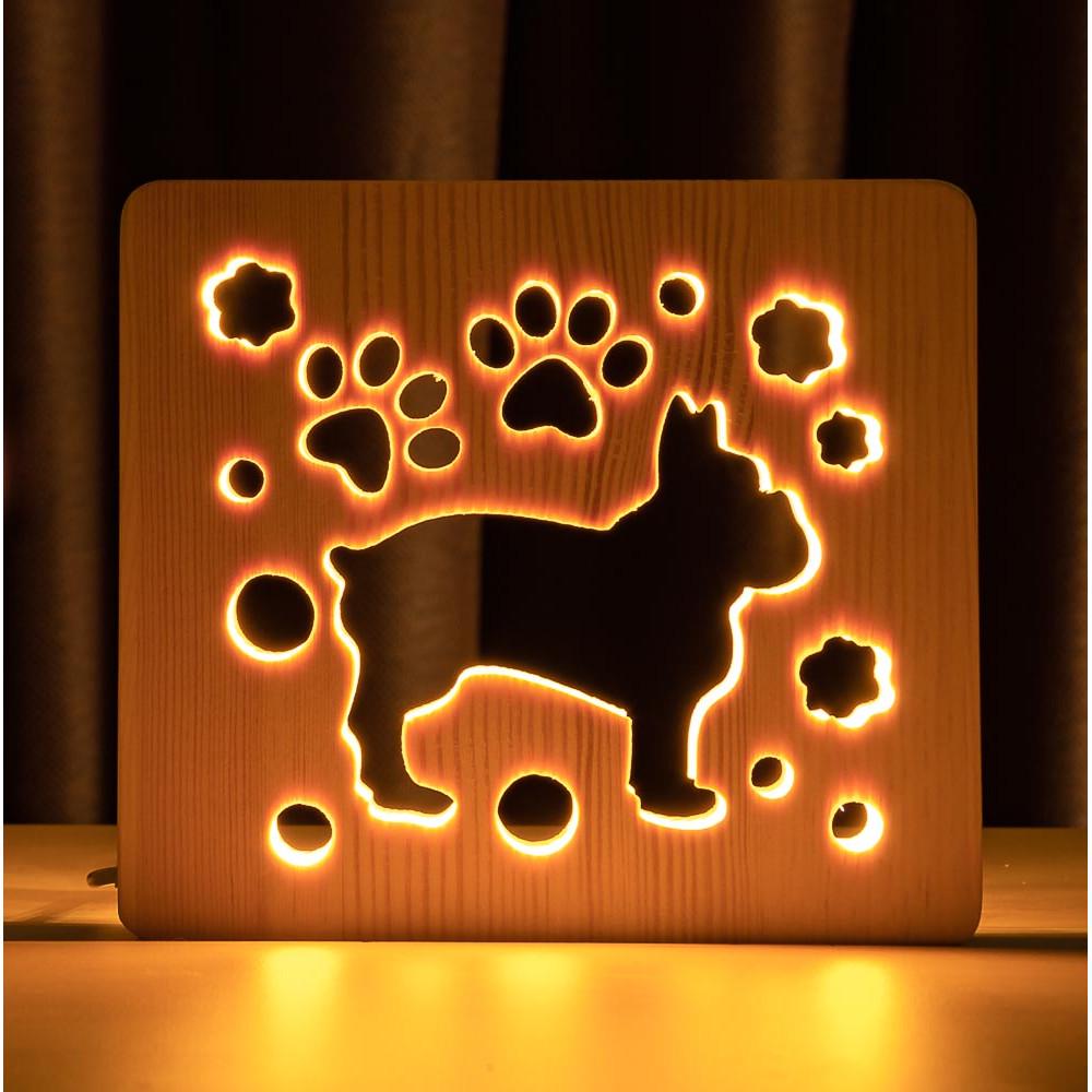 Ночник из дерева ArtEco Light LED Пес бульдожка с пультом Белый теплый (1020382)