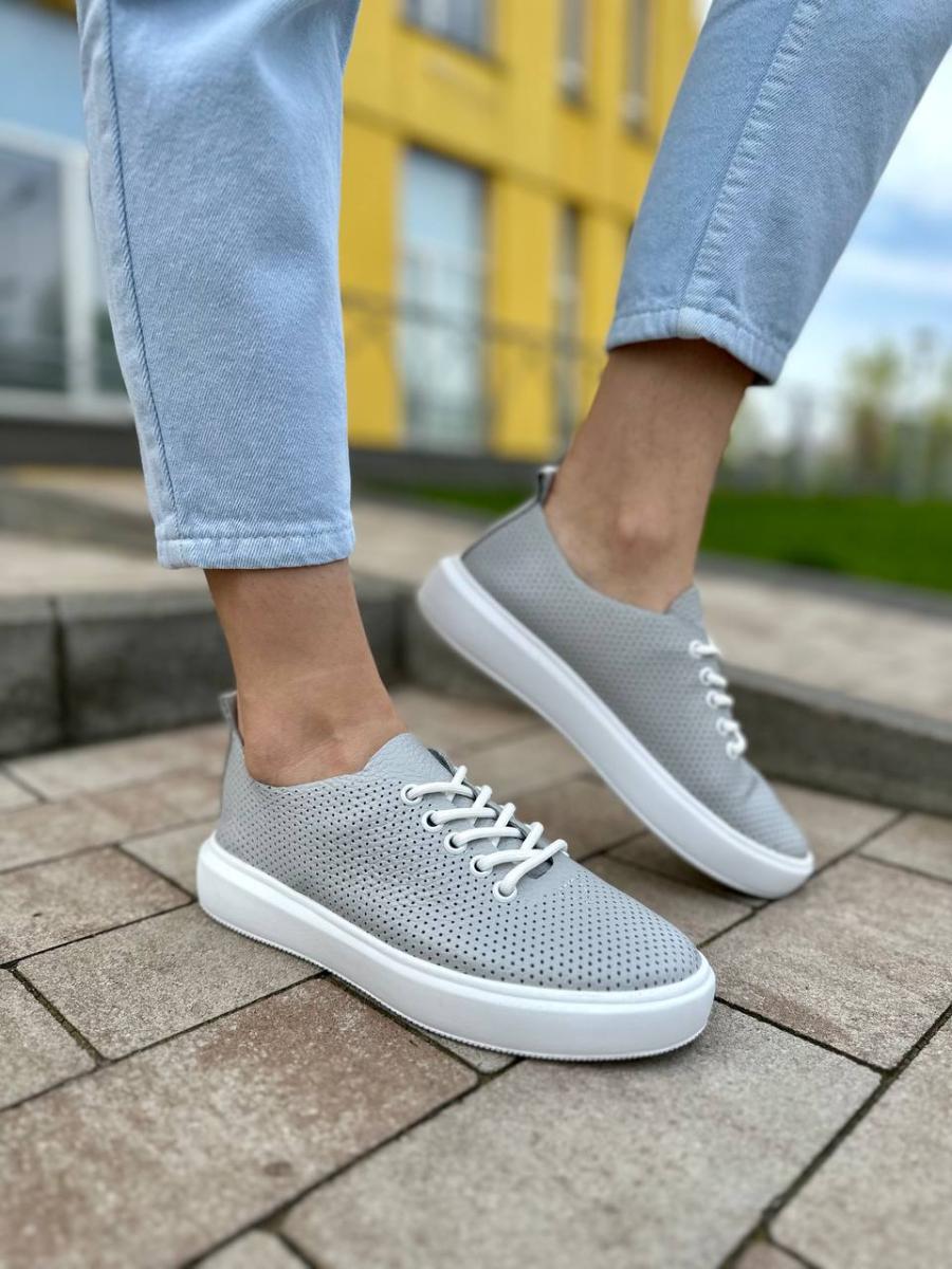 Кеды женские кожа флотар с перфорацией р. 38 Серый (5603-1/38)