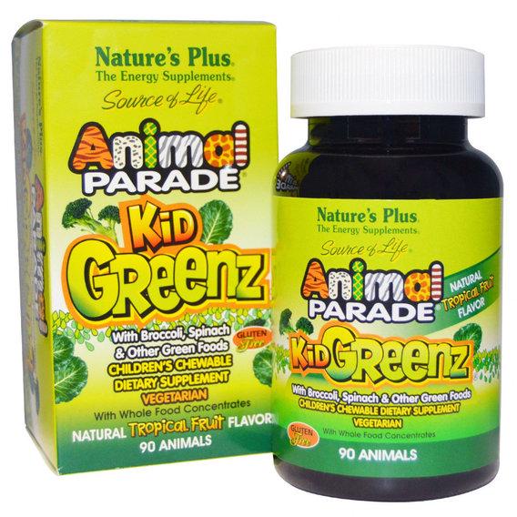 Мультимінеральний комплекс Nature's Plus Animal Parade Kid Greenz 90 Chewable Tabs Tropical Fruit