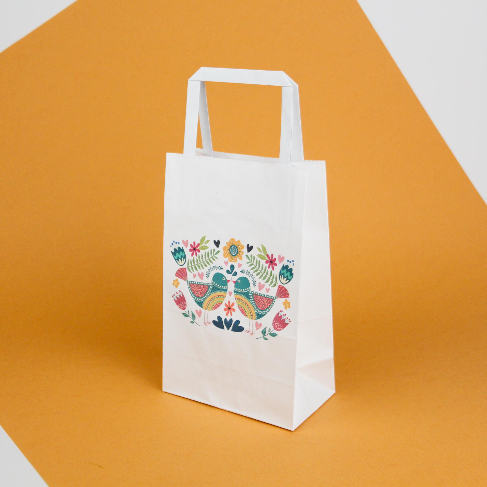 Пакет с рисунком бумажный Птички для подарка 150х90х240 мм 20 шт.