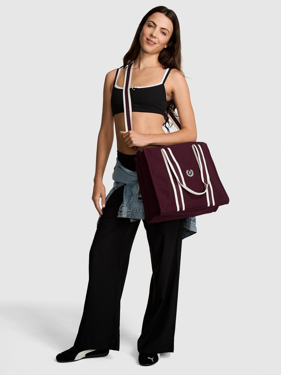 Жіноча сумка-шопер Victoria's Secret Canvas Tote бордова (76424513962)
