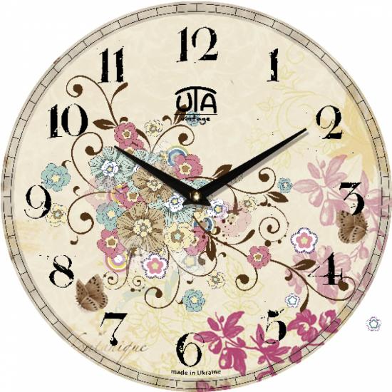Часы настенные UTA Vintage Бабочки в цветочном саду 33х33 см (117775)