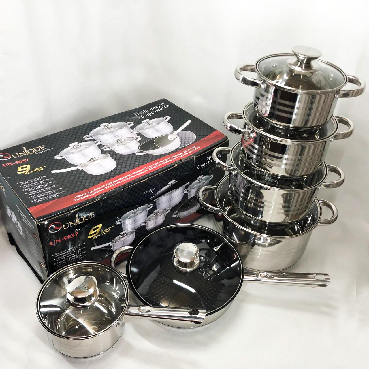 Набір посуду Unique 12 пр. 16/16/18/20/24/24 см (UN-5037) Набір посуду Unique 12 пр. 16/16/18/20/24/24 см (UN-5037)