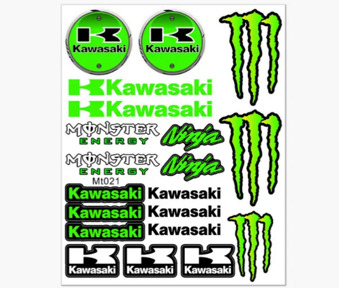 Комплект наклейок Kawasaki/Monster Energy/Ninja 30х25 см 1 аркуш (2854299556)