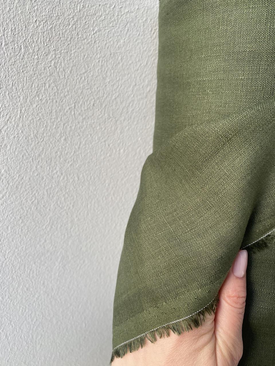 Ткань рубашечно-платьевая LINEN PLUS 100% лен 143 см 578 Оливковый - фото 2