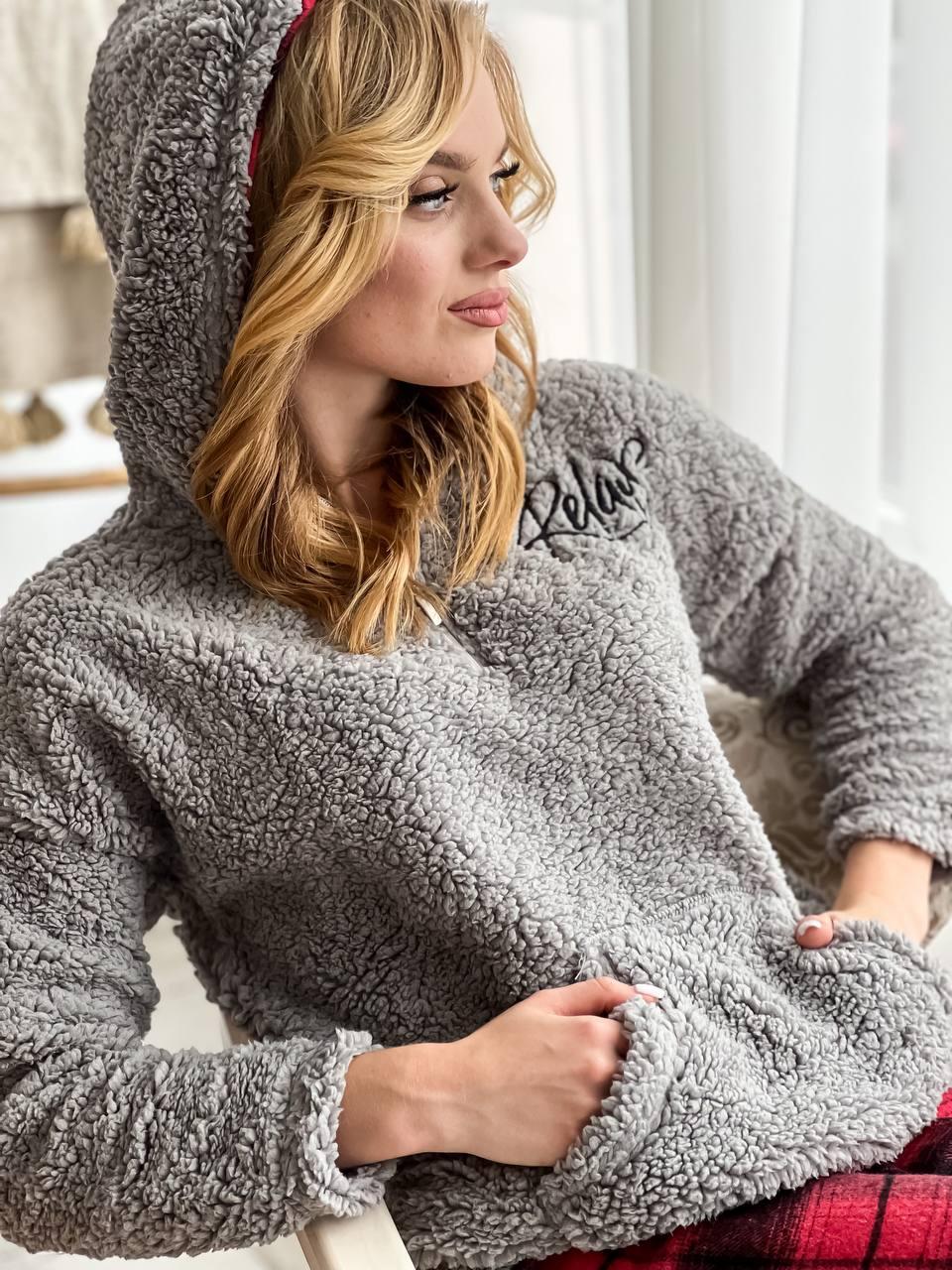 Пижама женская DO2167 на флисе с капюшоном XL Серый - фото 10