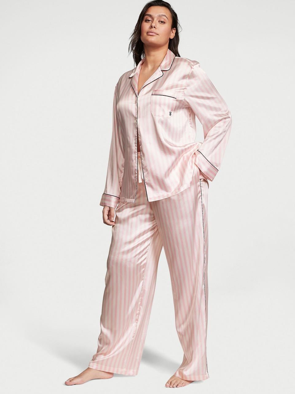 Пижама сатиновая Victoria's Secret Glazed Satin Long Pajama Set New L Розовый (120671145831)