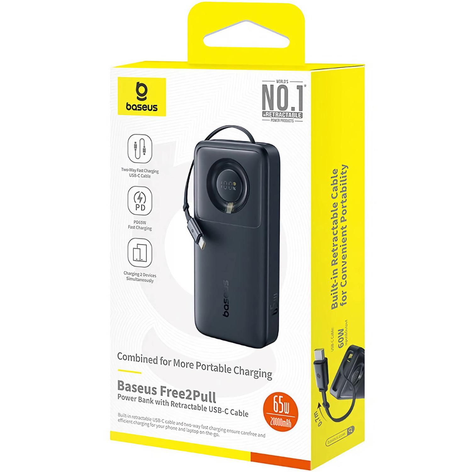 Повербанк BASEUS Free2Pull with Retractable Cable 20000 mAh 65W P10073700123-00 Cosmic Black - фото 7