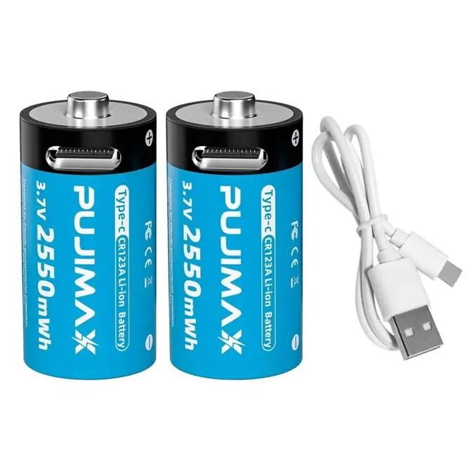Акумулятори Pujimax CR123A 3,7 V з TYPE-C 2 шт. та подвійний кабель Blue (2575995977)