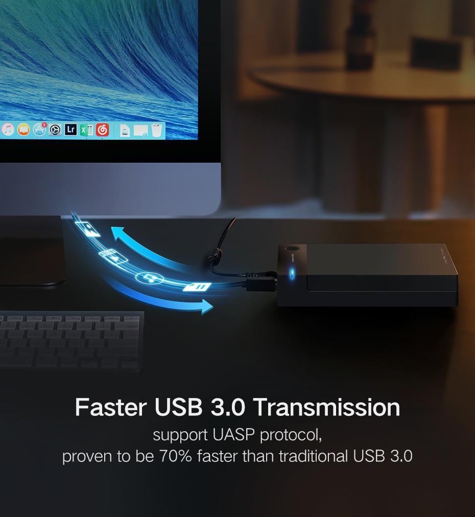 Корпус UGREEN для SSD/HDD 3,5 и 2,5 дюймовых/5 Гбит/с USB 3.0 до SATA III с кабелем USB-Micro-USB Type-B 3.0 Micro-B Черный (50422) - фото 5