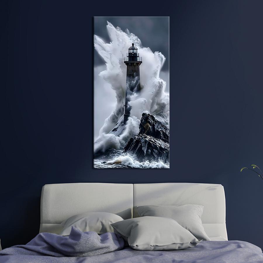 Картина на полотні Чорно-білий маяк і велика хвиля 80x40 см (289VP_L) - фото 2