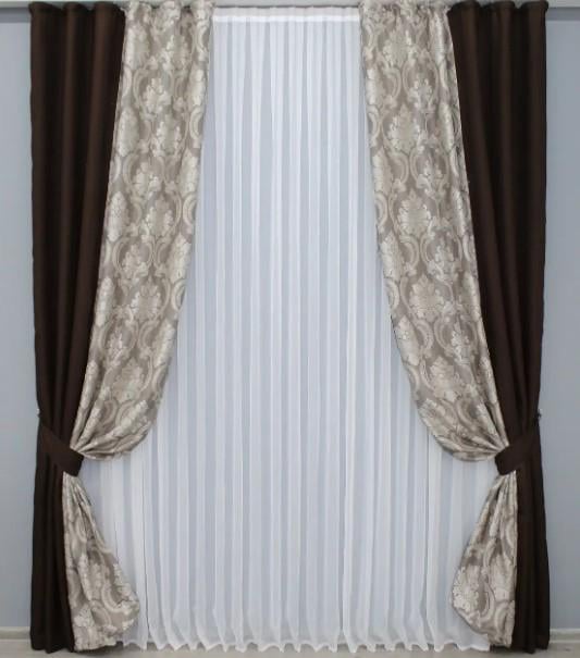 Комплект штор лен/блекаут 1,5х2,7 м 2 шт. Венге/Капучино-бежевый (014дк/291-1269ш)