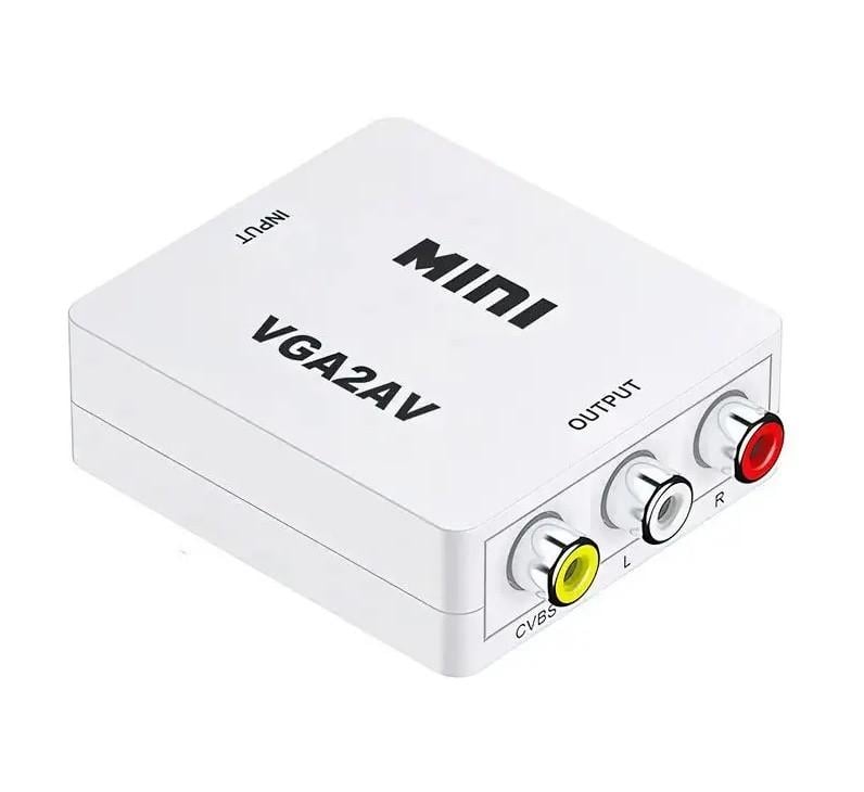 Конвертер переходник Rias VGA to RCA AV CVBS видео с аудио 1080P White (3_01790)