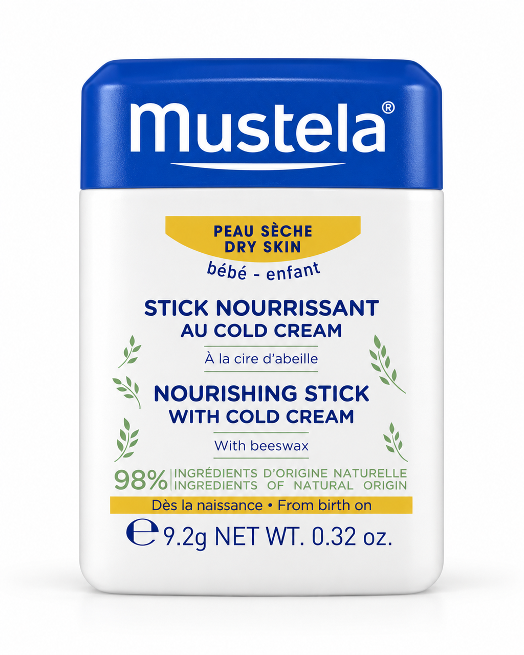 Стік живильний Mustela Hydra-Stick Cold Cream для сухої шкіри губ щік і носа дітей з бджолиним воском та маслом ши 9,2 г