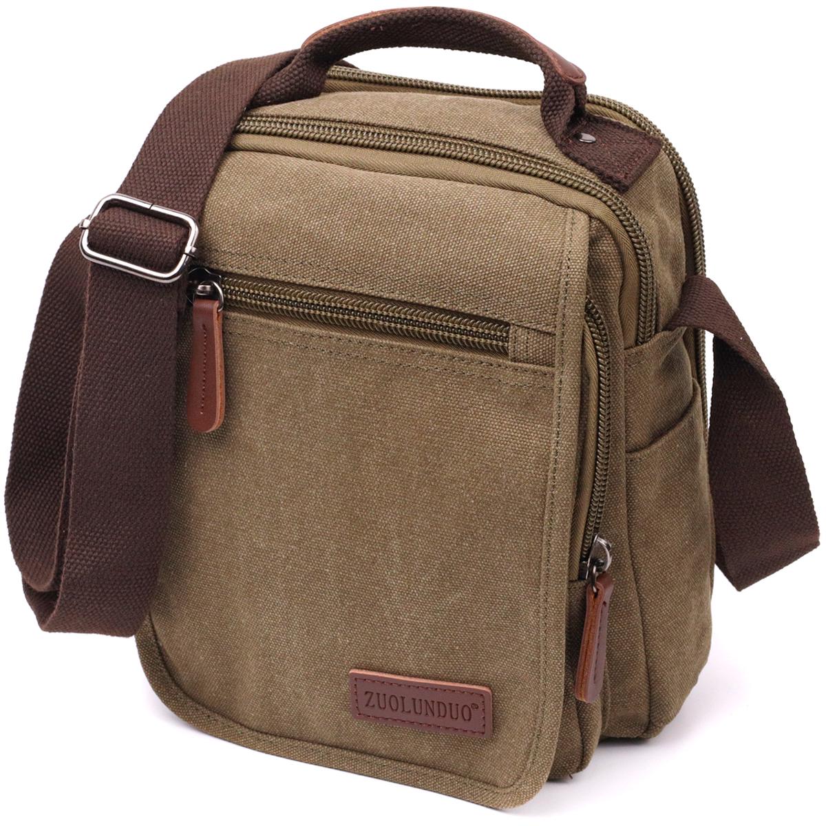 Мужская сумка на плечо Vintage Bag 22228 из плотного текстиля Оливковый