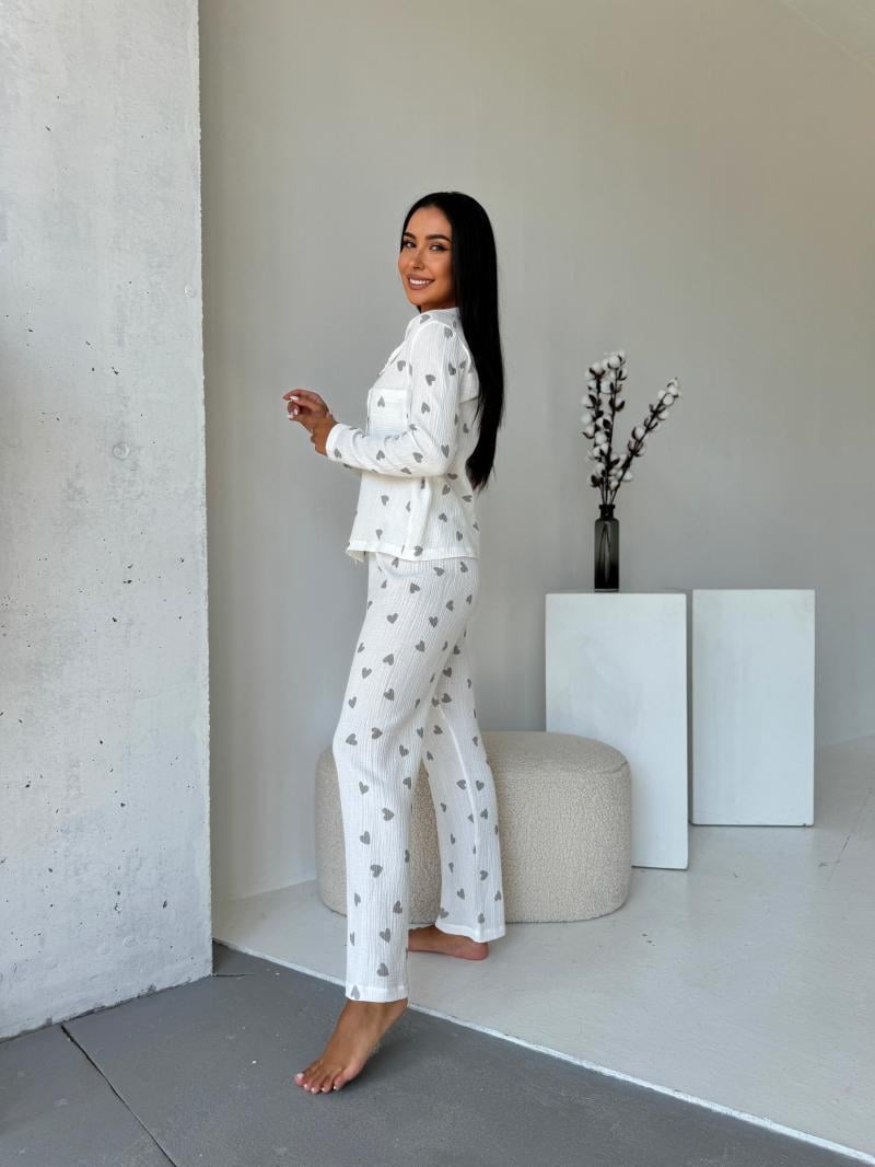 Піжамний набір зі штанами мусліновий M Сіре сердечко (MR26467771) - фото 5