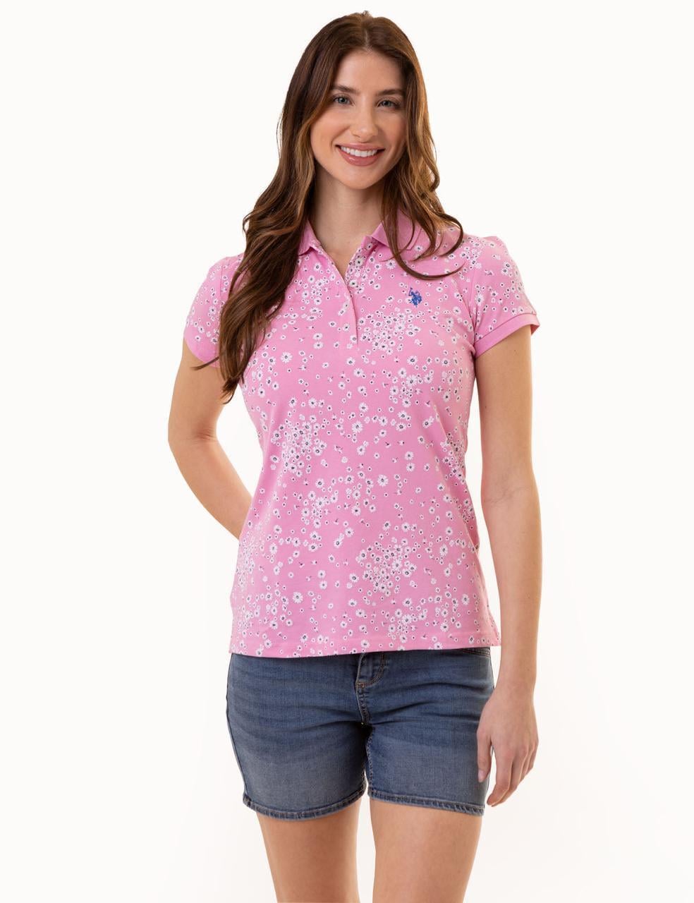 Поло женское US Polo ASSN DAISY PRINT POLO XS Розовый (134991928317)