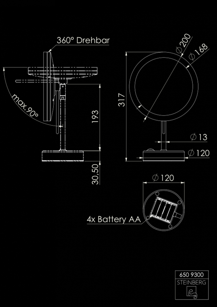 Косметическое зеркало Steinberg с подставкой 650 Хром (650 9300) - фото 2