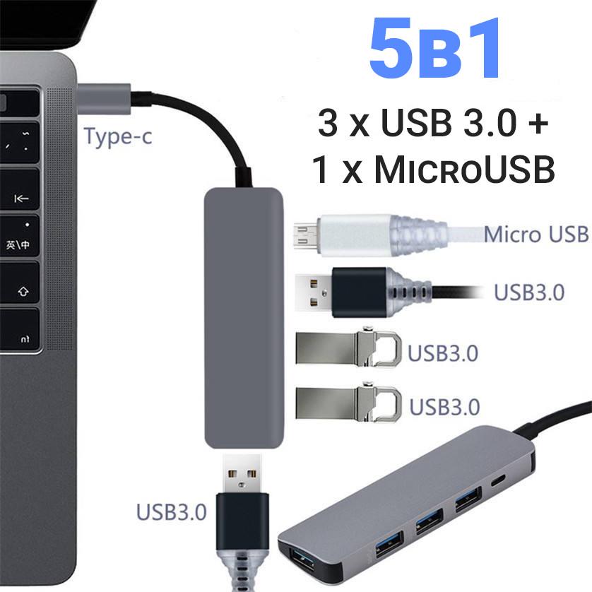 USB Type-C разветвитель/хаб Digital Lion MH-03 на 4 порта USB 3.0 + MicroUSB для ноутбука - фото 6