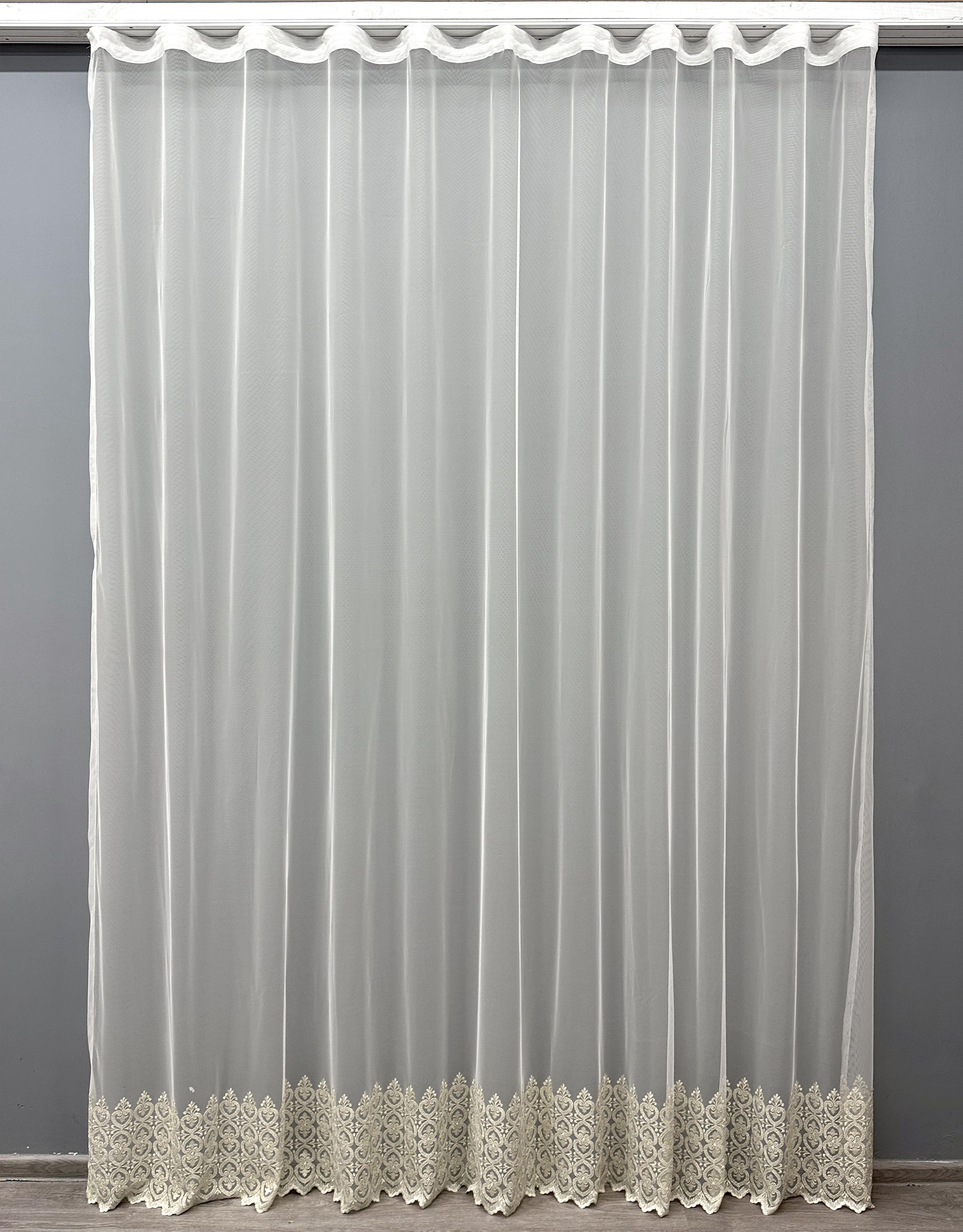 Тюль VR-Textil 1633т Грек-сетка с вышивкой и люрексом 300х270 см Молочный/Бежевый (42-0594)