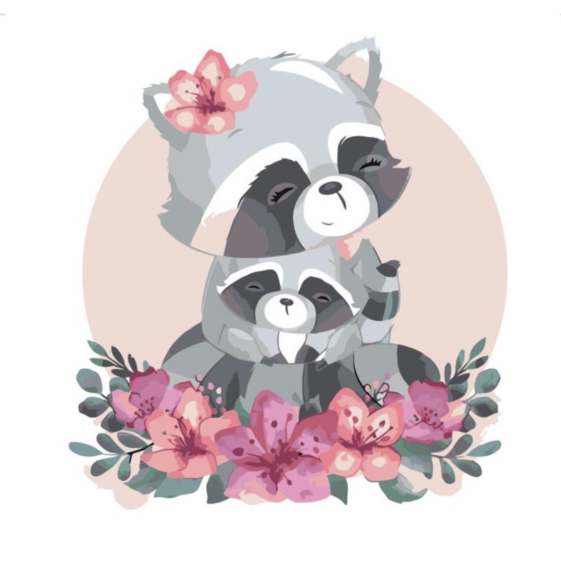 Картина по номерам Strateg Премиум Портрет енотиков с лаком 30х30 см (ES018)