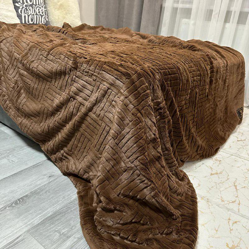 Покрывало микрофибра/велюр 200х230 см Коричневый (P-геометрия-5) - фото 7