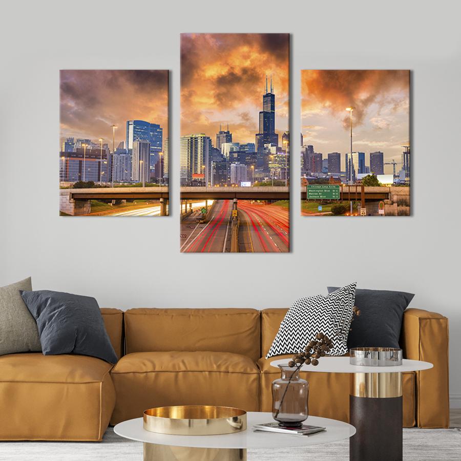 Картина для интерьера Прекрасный город Чикаго 141x90 см (399-32)