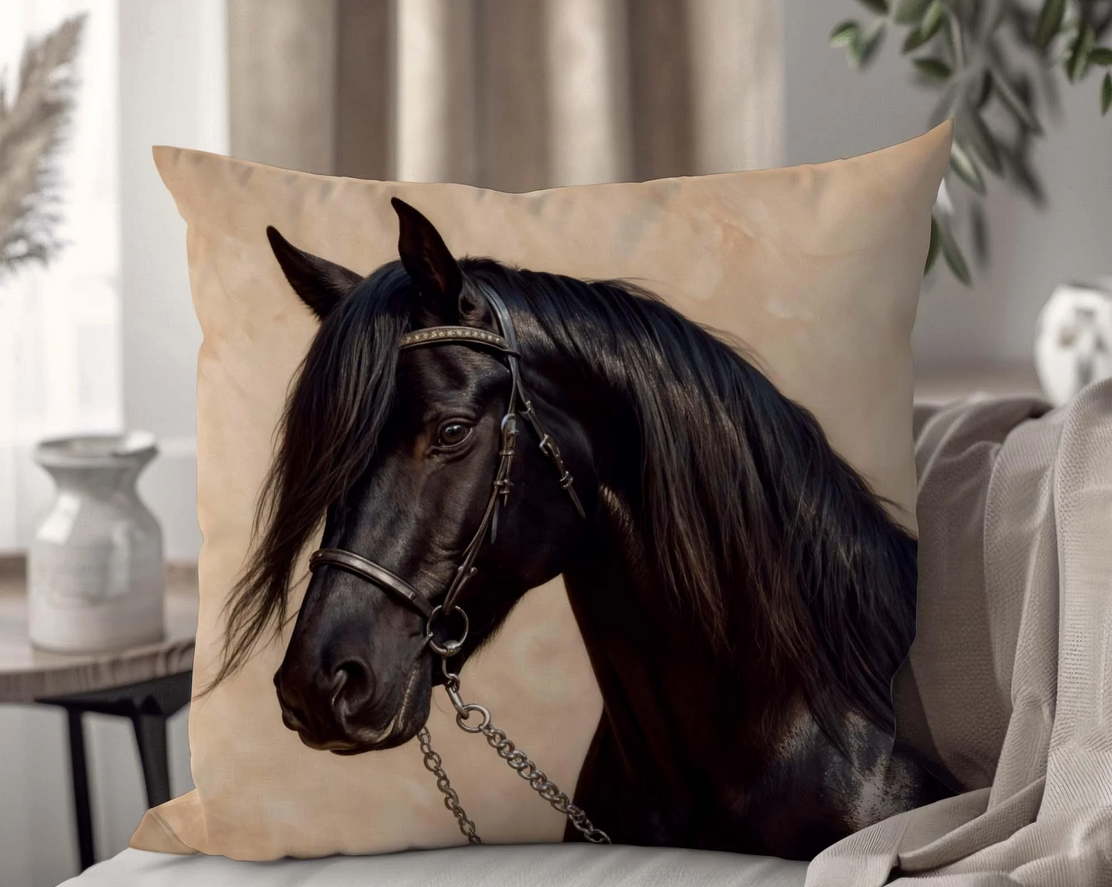 Декоративна плюшева наволочка з чорним конем 45х45 см (1327545NP)