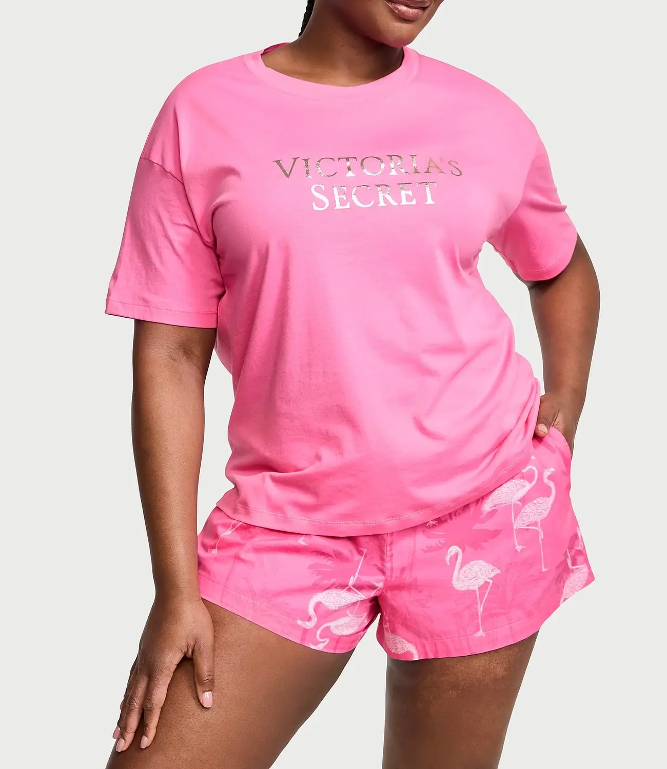 Піжама жіноча Victoria's Secret Cotton Short Tee-Jama Set бавовняна S Рожевий (23375401)