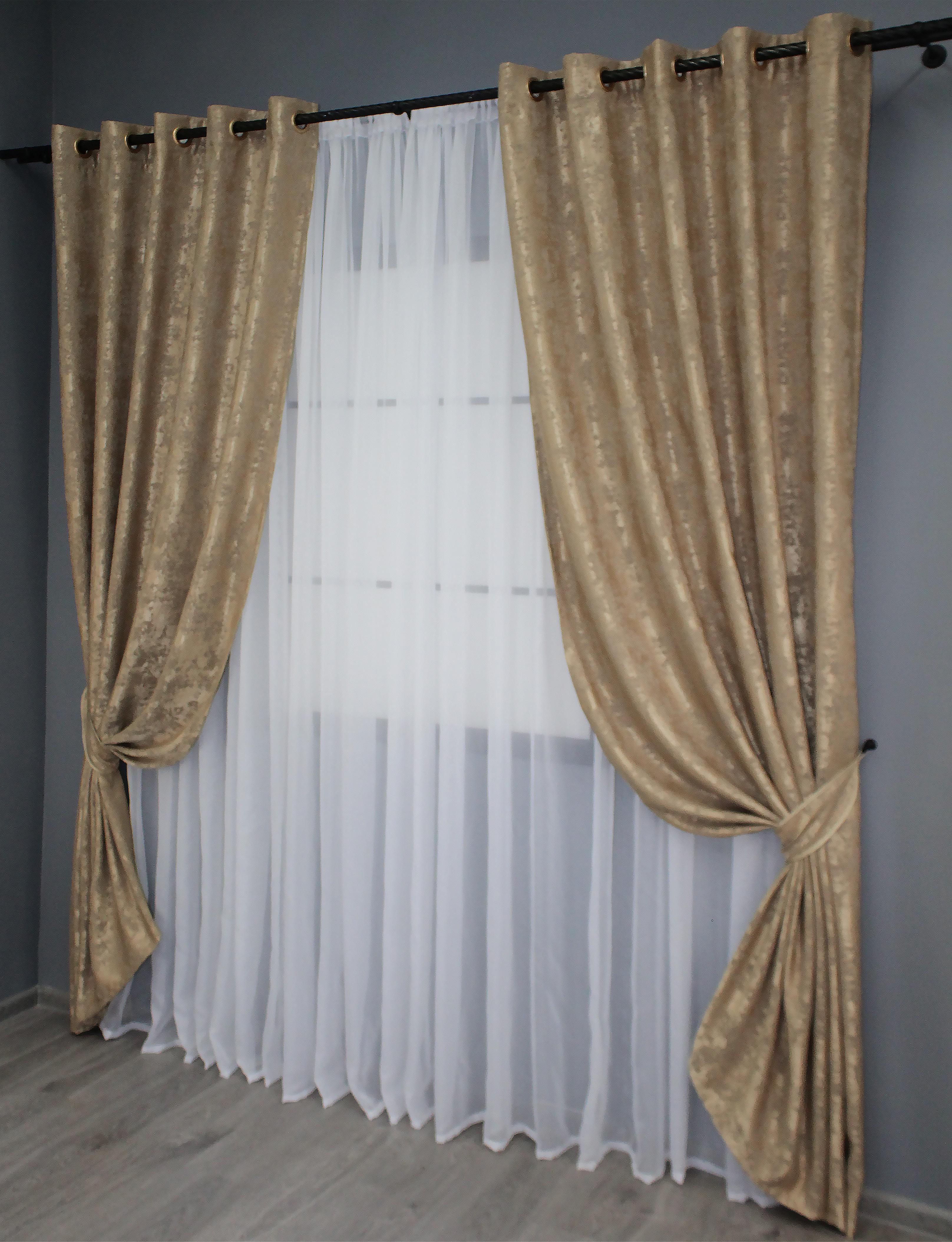 Комплект штор на люверсах VR-Textil Жаккард Sultan YL № 1205ш 150х250 см 2 шт. Медово-золотистый (37-0061)