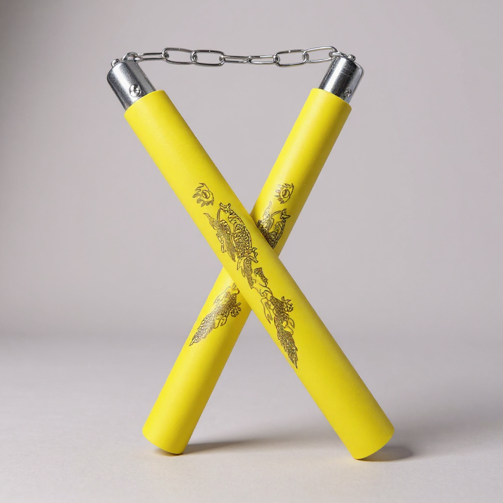 Нунчаки тренировочные Univerza Дракон с неопреновым цепью покрытием для начинающих Желтый - фото 1 Нунчаки тренировочные Univerza Дракон с неопреновым цепью покрытием для начинающих Желтый - фото 1