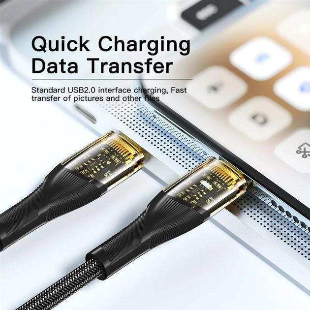 Кабель Essager Interstellar Transparent Design USB Cable Type C to Type C 100W 2 м Black (EXCTT1-XJA01-P) - фото 3
